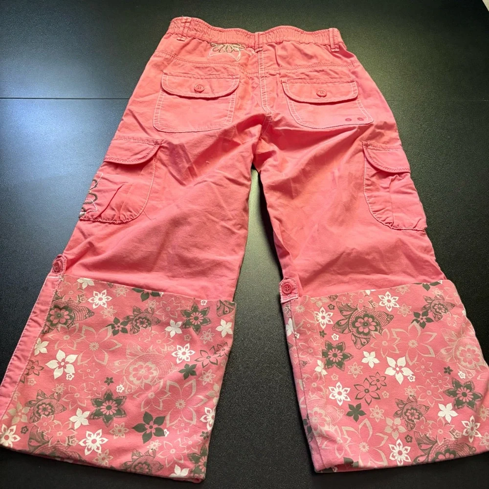Y2K style Esprit Mini Girls Pink Cargo Pants‎ Floral Print Size 10 wide leg - Picture 4 of 7